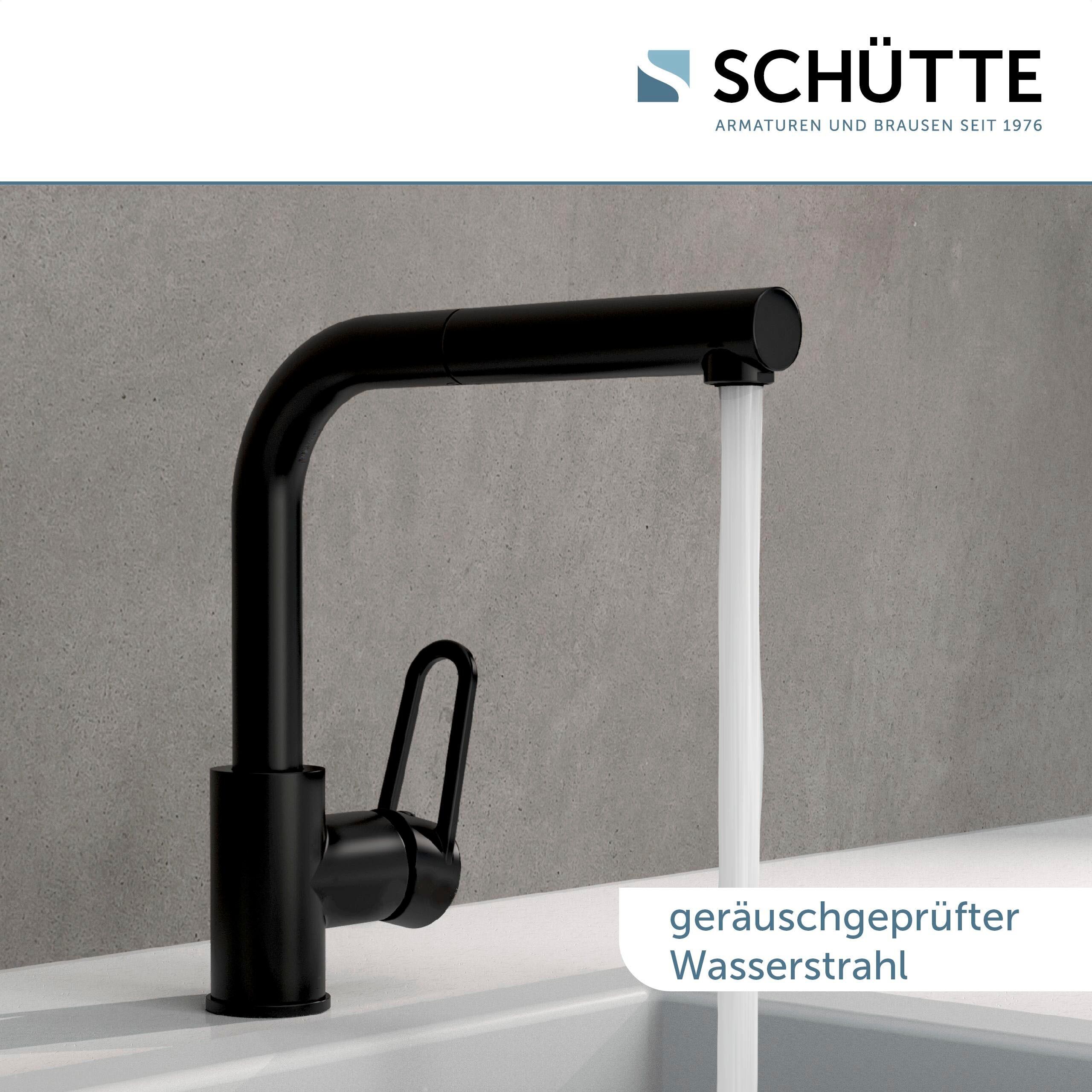 Spültischarmatur SCHÜTTE "Design", schwarz, Armaturen, Spültischarmatur, mit Geschirrbrause, ausziehbar, schwenkbar, Hochdruck schwarz Einheitsgröße