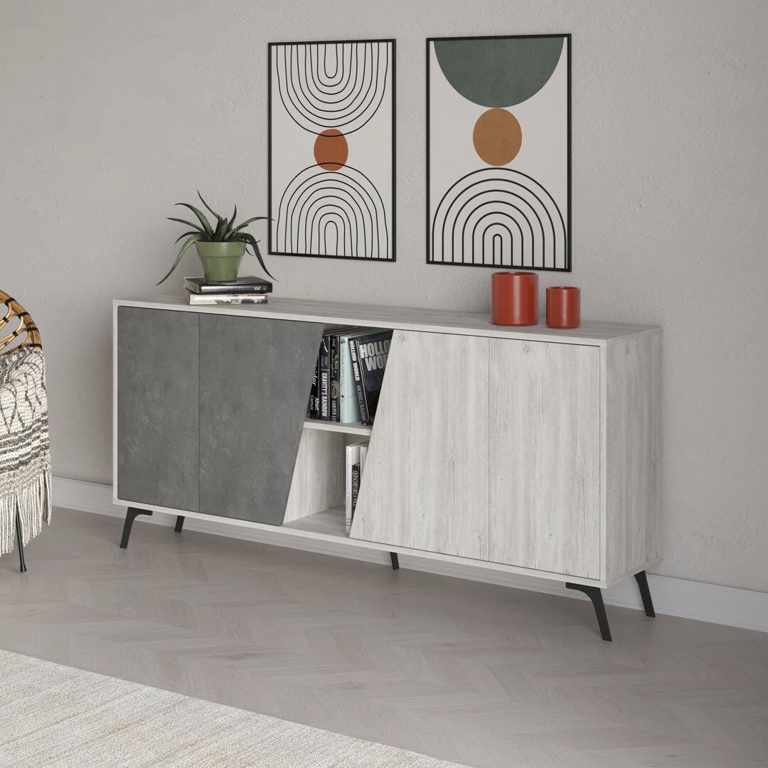 Corrigan Studio Fiona 180cm Wide Sideboard Console with Storage and Modern Design White/Grey 82cm H X 180cm W X 35.6cm D