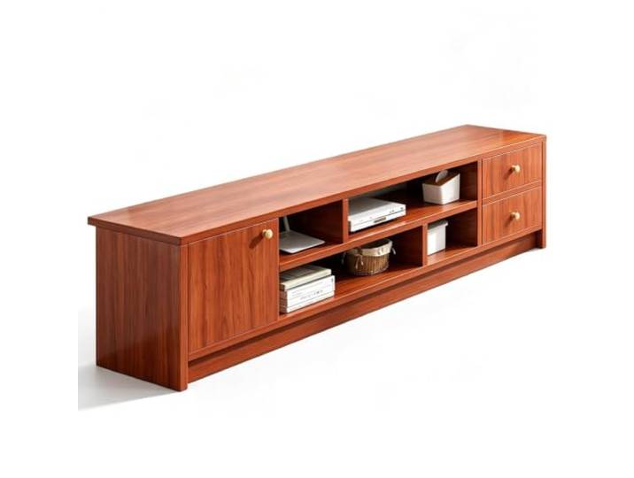 WANGCEPLSD Tv Schrank, Tragkraft 80 Kg, Offenes Design, Tv Board Holz Massivholzgriffe, Offener Stauraum, Erhöhter Sockel, Entertainment Center fürs Wohnzimmer(Brown,140cm)