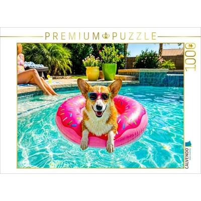 CALVENDO Puzzle Corgi Chillen - Lustiges Sommer Hundemotiv | 1000 Teile Lege-Größe 64x48cm Foto-Puzzle für glückliche Stunden