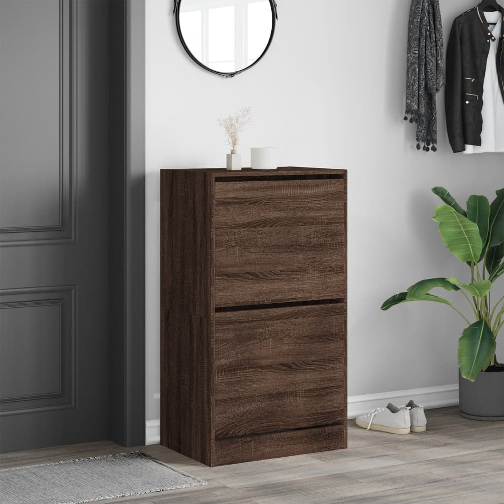 Metro 12 Pair Shoe Storage Cabinet Brown Oak 12