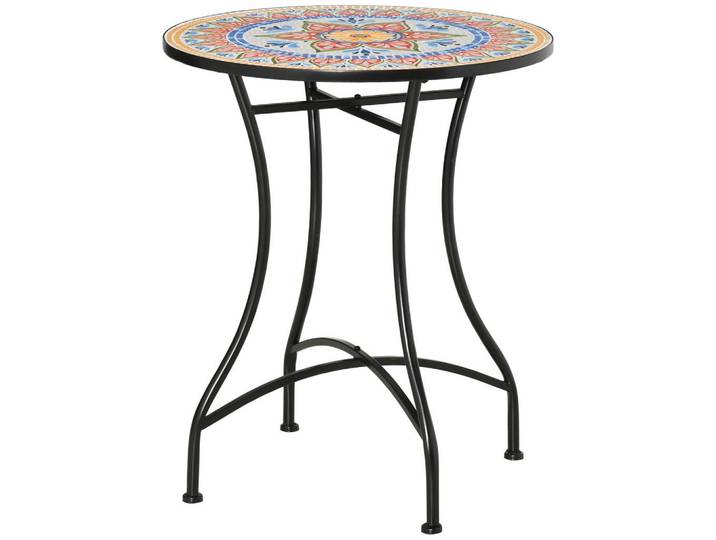 Outsunny Gartentisch, Rot+Blau+Weiß, Keramik, 60x71x60 cm, Gartenmöbel, Gartentische, Garten-Beistelltische