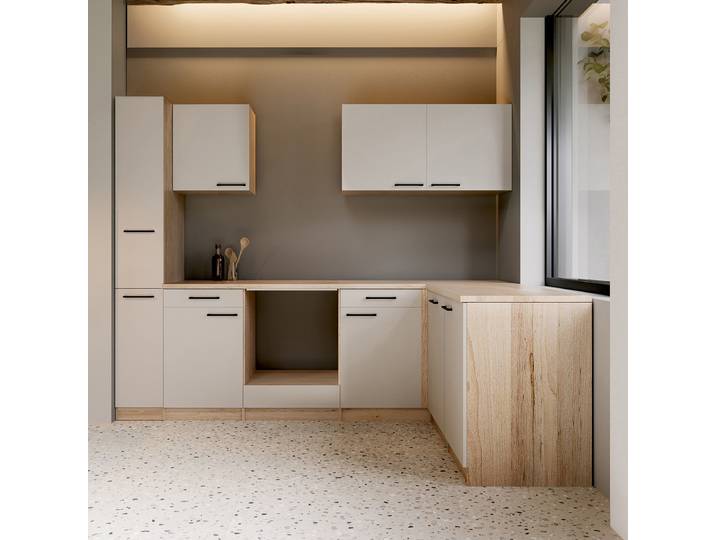 Cuisine d'angle Merle Kombi A 250cm Blanc/Cachemire Sans électroménager