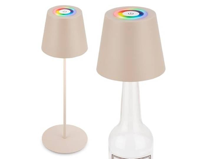 Briloner - Lampe de table LED 3 en 1 RGBW sans fil IP44 avec Touch\, variateur continu\, batterie et source lumineuse interchangeables\, lampe de chevet\, lampe bouteille\, lampe LED\, lampe à vin\, Beige