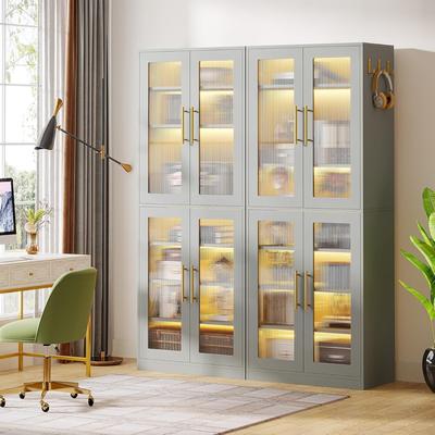 BLUEBELL 8-tier Modern Tall Bookcase Bookshelf with Doors and LED Light