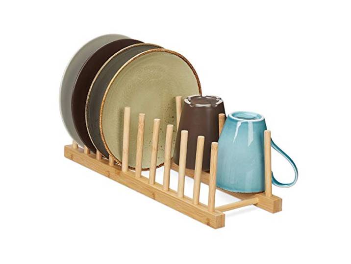 Relaxdays Égouttoir\, pour 10 Assiettes\, Planches à découpées\, Support à couvercles\, Vaisselle\, Range-Planche en Bambou