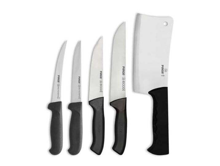 Pirge Metzgermesser Set 5 TLG Schlachtermesser - Fleischermesser - Stechmesser - Exzellenter Schärfe Ausbeinmesser - Hackmesser - Edelstahl Profi Küchenmesser - Ergonomisches Kunststoff Griffdesign