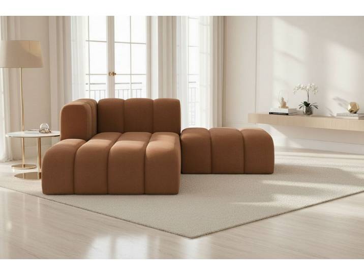 Kaiser Möbel Chaiselongue Grand mit Hocker aus Veloursstoff Salvador, Set (Chaiselongue + Hocker), abgerundete Form,modulares Möbelstück,pflegeleichter Veloursstoff