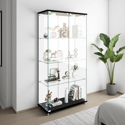 ZWYO HOSIMU "64.25""H Modern Glass Display Cabinet with LED Lights, 2-Door 4-Shelf Tempered Glass Bookshelf, Cabinet for Living Room & Bedroom"