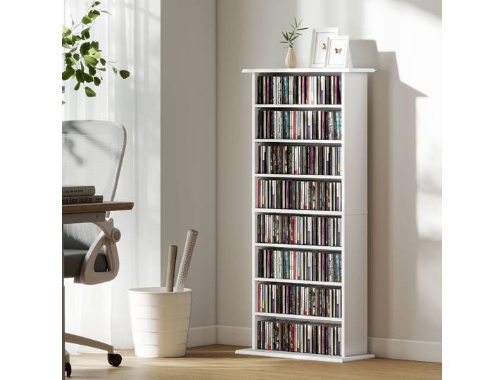 HOMCOM Rangement CD/DVD 8 Compartiments 6 Étagères Blanc