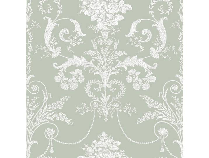 Laura Ashley Vliestapete Josette Damast 1000x52cm, Grün, Papier, Kunststoff, Vintage, Herz/Romantik, Rechteckig, 52x1000 cm, Tapeten & Wandverkleidungen, Vliestapeten