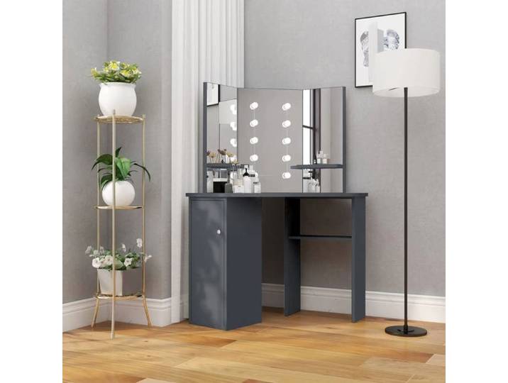 SALE 2025 Coiffeuse meuble moderne à femmes - Coiffeuse d'angle avec LED - Gris 111x54x141 5 cm 37 7 Kg 8909