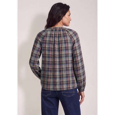 Shirtbluse CECIL, Damen, Gr. XL (44), bunt (creamy mocha), Stoff, 100% Viskose, kariert, klassisch normal, Rundhals, elastischer Bund, Blusen, mit Karomuster