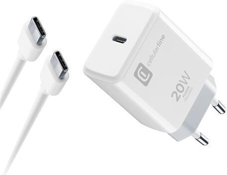 Cellular line Carregador Cellularline + Cabo USB-C 20W - Branco