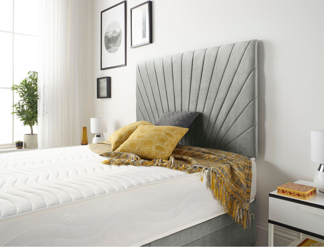 Fairmont Park Schofield Sprung Memory Foam Divan Bed Set with Headboard and Drawer Options Grey Double (4'6)