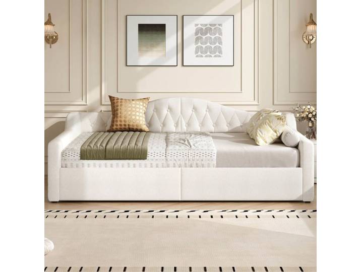 Lit canapé rembourré Beige 140x200 avec éclairage LED et coffre de rangement