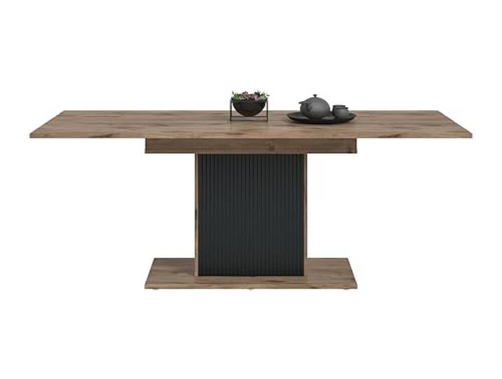 xonox.home – Esstisch Chess 160-200x76x90 cm in Schwarz Tiefzieh und Nox Oak Nachbildung – Ausziehbarer Küchentisch – Flexibel anpassbare Tischplatte für gemütliche Abendessen mit vielen Gästen