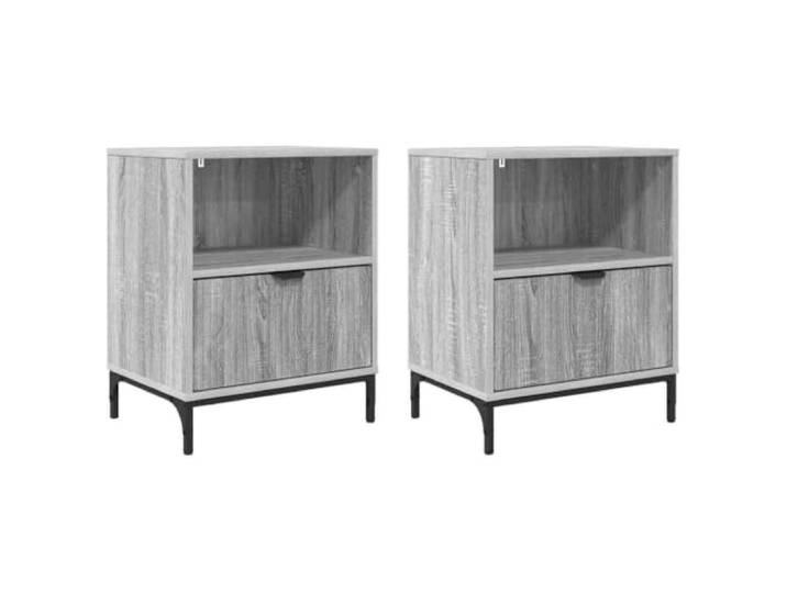 fsahslih Nachttisch 2er Set Grau Sonoma 49x36x61 cm Holzwerkstoff Stilvolle Beistelltische fürs Schlafzimmer mit 2 Schubladen und Ablagen für weitreichende Ordnung direkt am Bett.