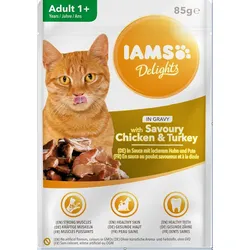 IAMS-Naturally Futter für ausgewachsene Katzen, mit aromatischem Huhn und Truthahn in Sauce 85g