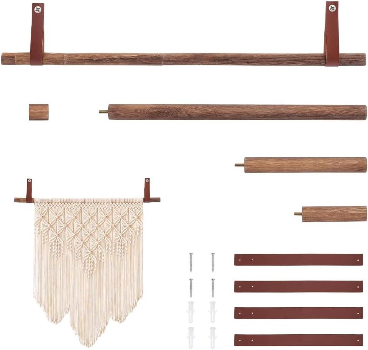 Verstelbare wandtapijt hanger met PU lusbanden voor decoratie, wandmontage