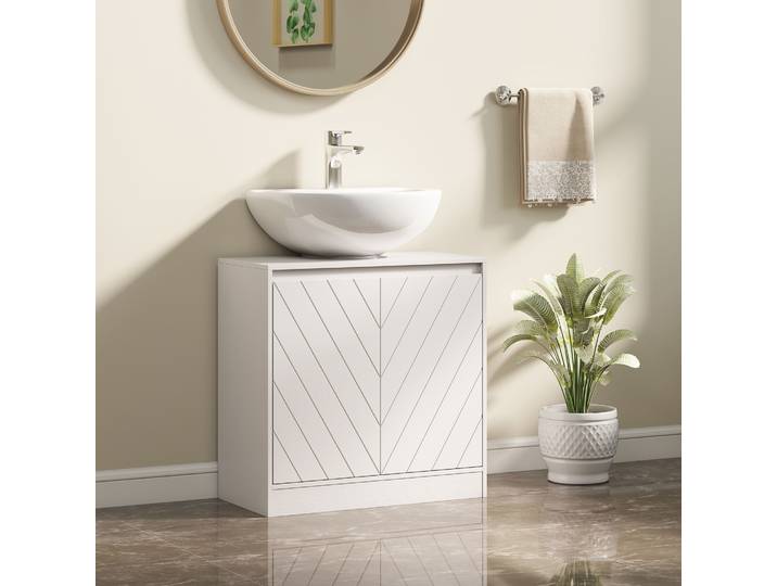 HOMCOM Meuble Sous-Lavabo 60x30x59,8cm Blanc 2 Portes Ajustables
