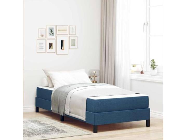 Atmungsaktiver Stoff Holzwerkstoff Minimalistisch Blau 90 x 200 cm Boxspringbett Blau 90x200 cm mit Matratze Stoff Einzelbett Taschenfederkern Lattenrost Modernes Polsterbett