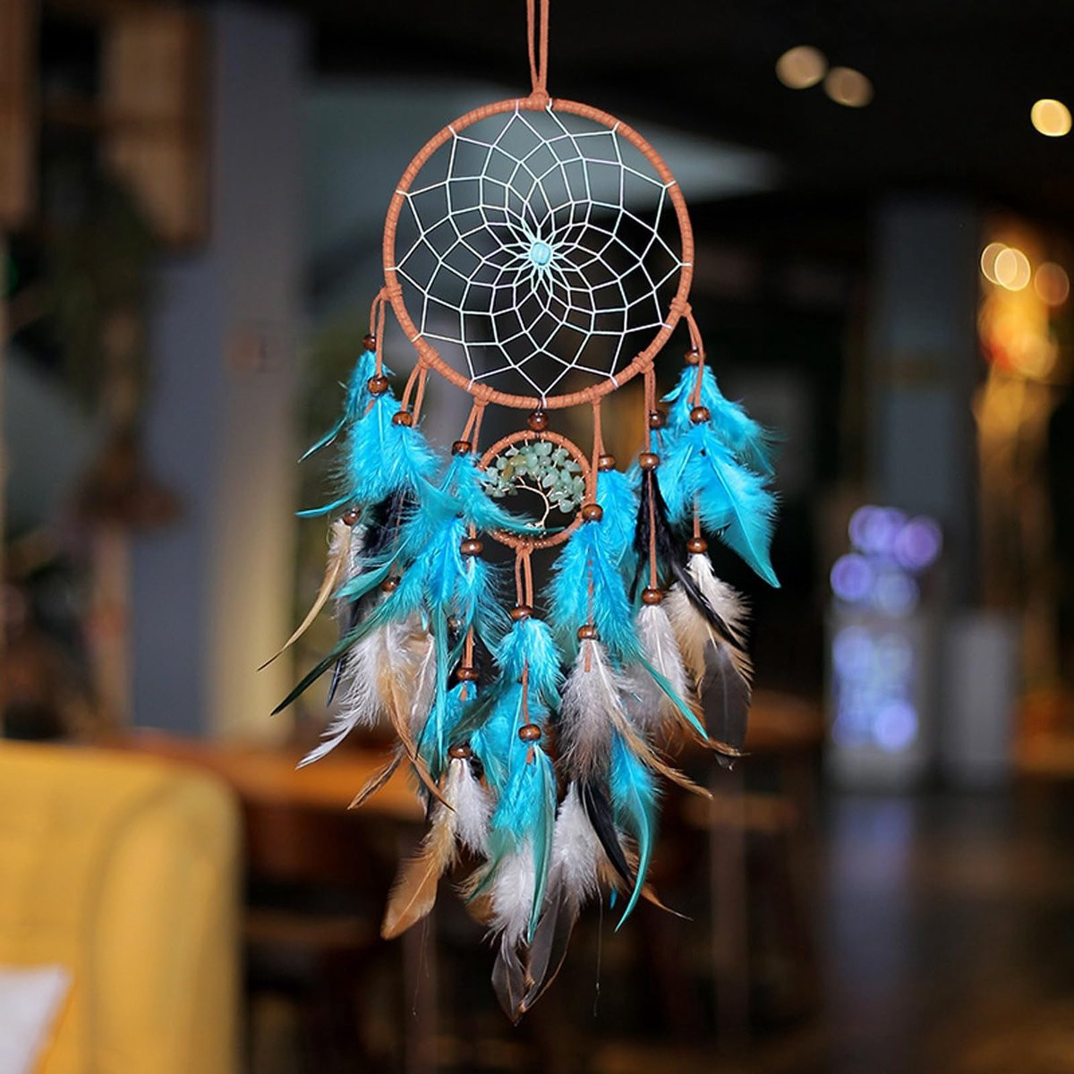 Dailygoods Handgemaakte Dromenvanger Wanddecoratie Blauw - Diameter: 19,7 cm