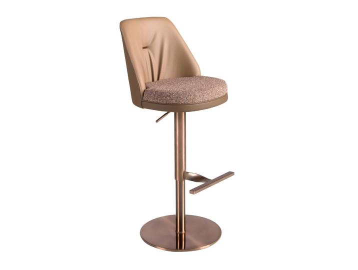 Tabouret pivotant en tissu marron marbré et similicuir marron