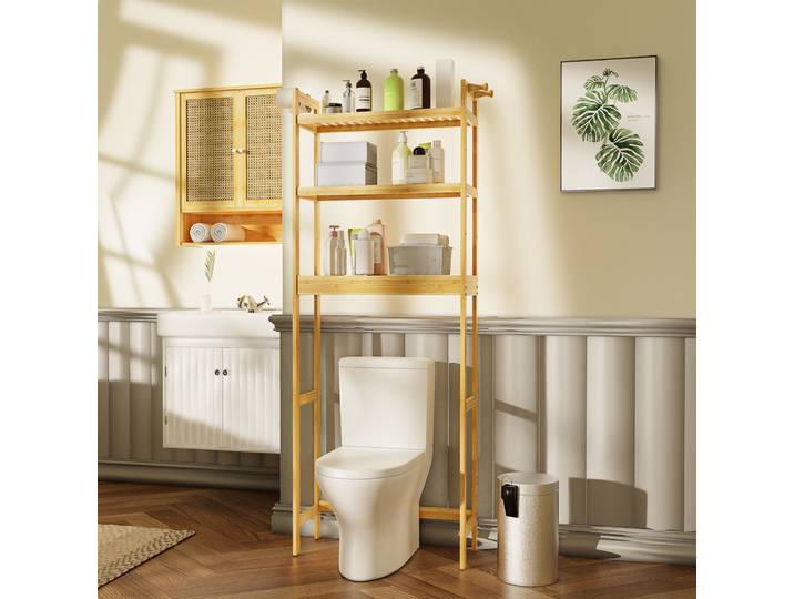 Étagère de rangement en bambou T1, étagère de toilette supérieure