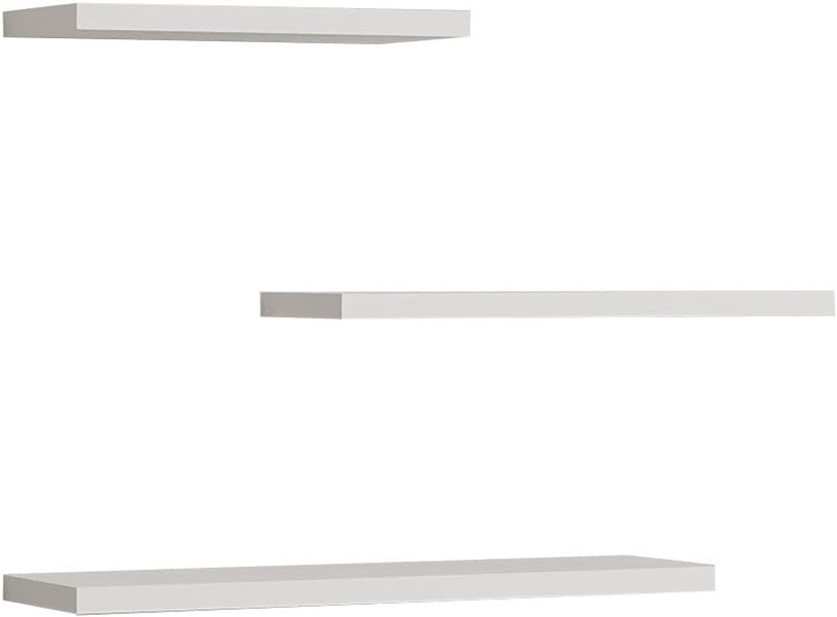 Wit Houten Wandrek met Drie Zwevende Planken voor Decoratie