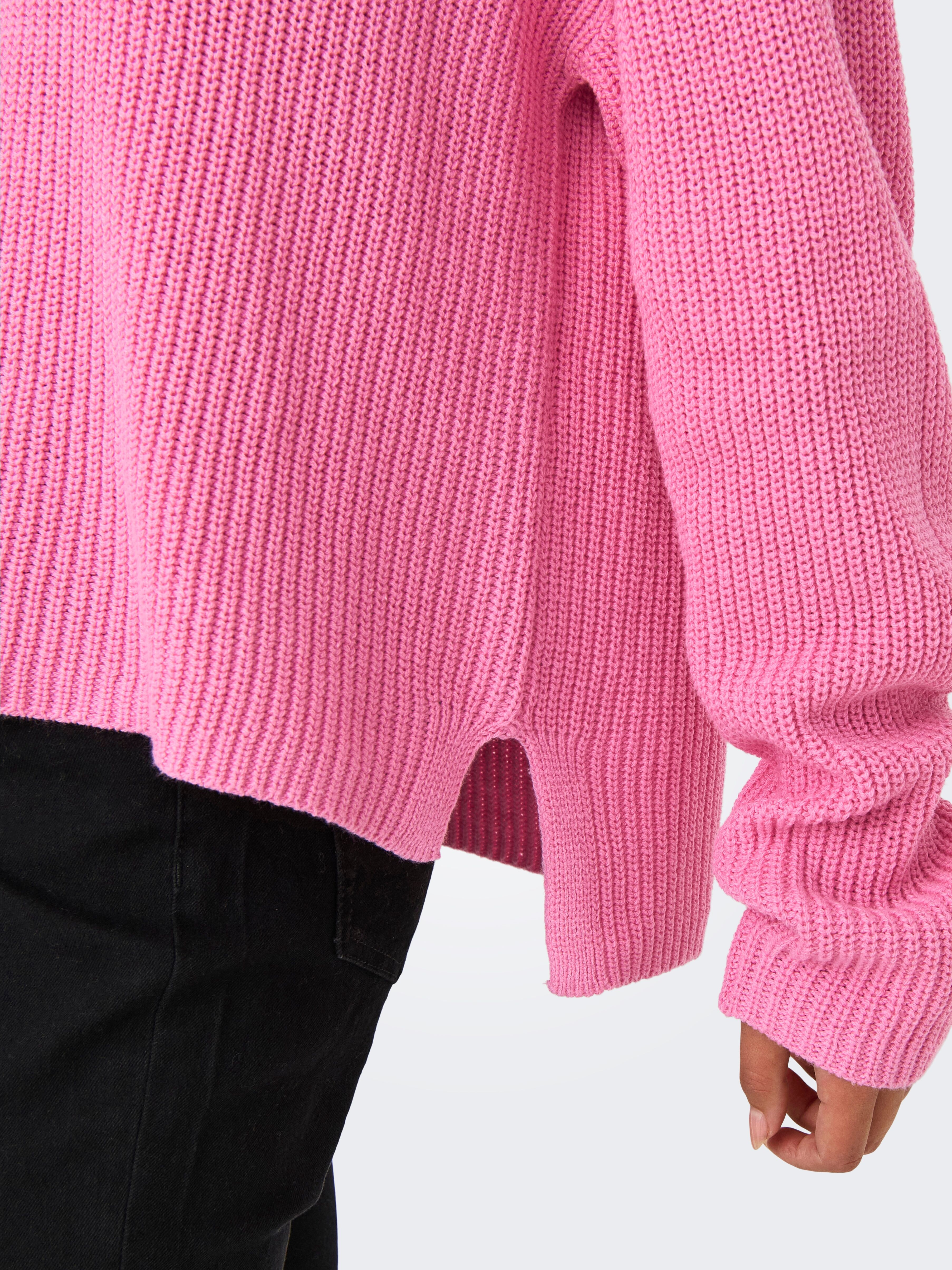 Rundhalspullover ONLY "ONLLUNA LS O-NECK PULLOVER KNT NCA", Damen, Gr. M, pink (sachet pink), Strick, Obermaterial: 60% Baumwolle, 40% Polyacryl, unifarben, Po-bedeckend, Rundhals, Rippstrickbündchen, Pullover Rundhalspullover sachet pink M