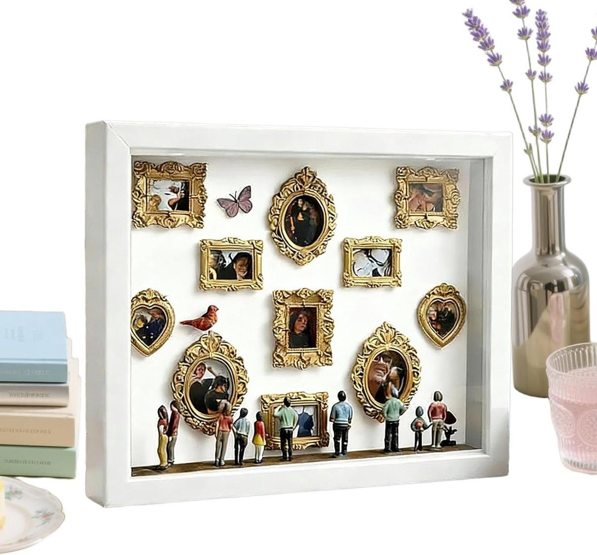 Miniatuur Museum Fotolijst Geheugen Displaykast met Artistieke Lichteffecten Wit B/D/H: 31.4 x 22.7 x 3.7 cm