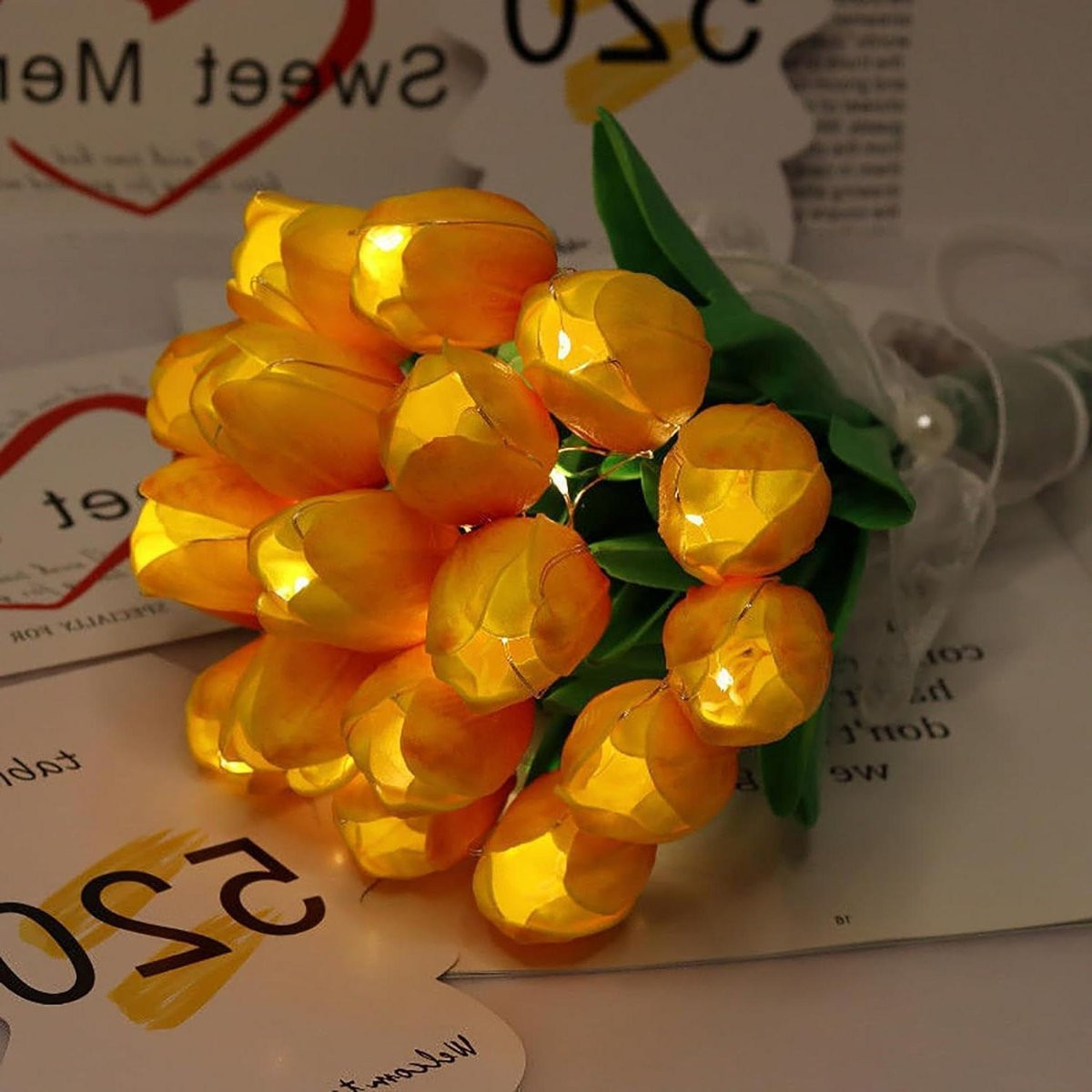 Set van 10 Oranje Kunsttulpen met LED-verlichting voor sfeervolle decoratie