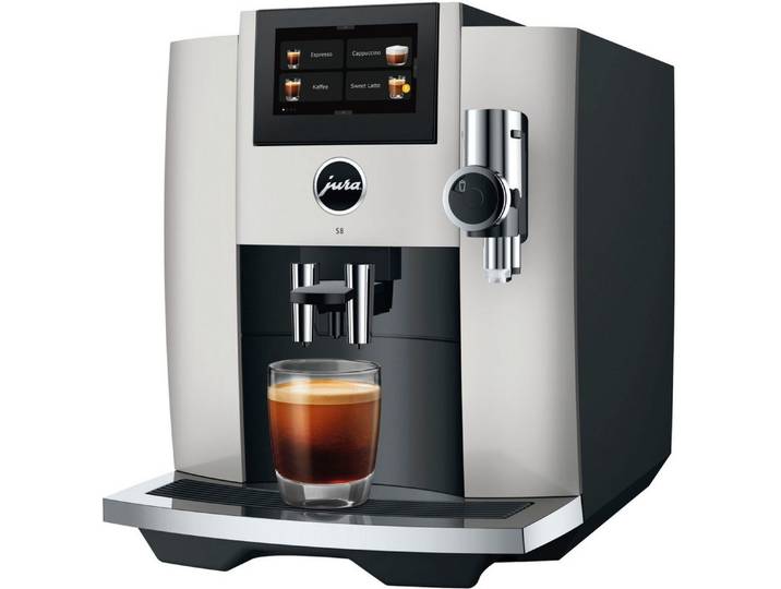 JURA Kaffeevollautomat 15483 S8 (EB), Platin, 27 Spezialitäten, Touch, Sweet Foam & Sirupaufsatz