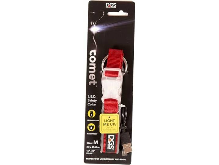 Dog Gone Smart Pet Products Oplaadbare LED Light Up Comet Hondenhalsband, Rood, Groot, 18 -25 (DGSLGUC5106)
