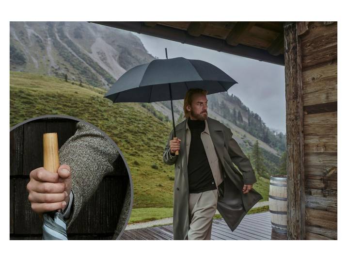 Stockregenschirm KNIRPS Timber Stick , grau (dunkelgrau), Ø:109cm, Regenschirme, Stockregenschirm