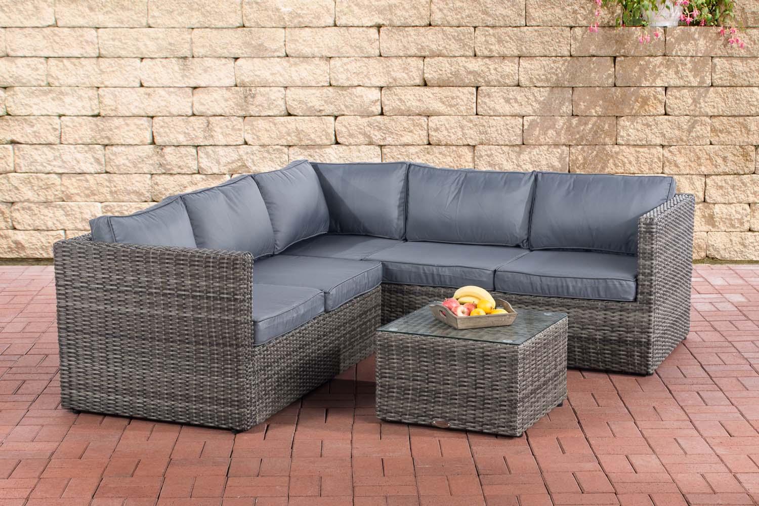 CLP Ecksofa-Garnitur Liberi 5mm Ecksofa-Garnitur Polyrattan grau-meliert Polsterfarbe Eisengrau