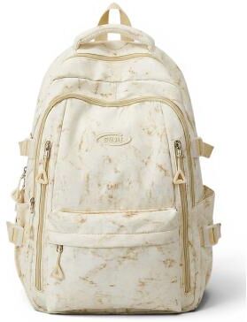 LightInthebox Teen Girls Aesthetic School Backpack, Large Capacity Multi-Pocket Bookbag with Marble Print for Middle School, High School, College, Back to School Travel