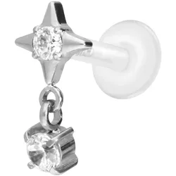 PTFE Labret mit Innengewinde + Titan-Aufsatz STERN + KRISTALL