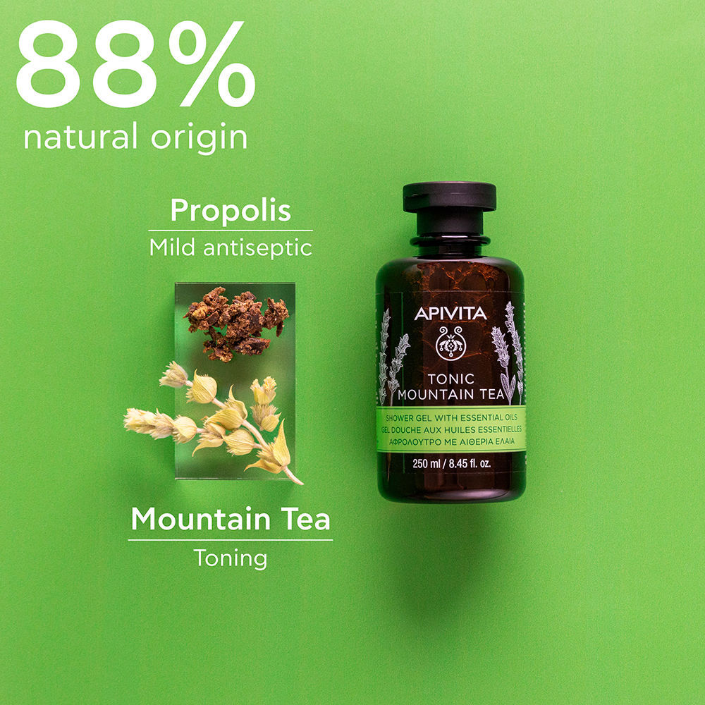 Apivita Tonic Mountain Tea Gel de bain au thé de montagne, propolis et huiles essentielles 250 ml