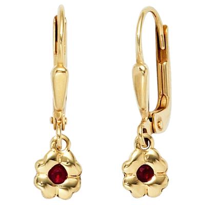 Paar Ohrhänger JOBO "Blume", gold (gelbgold 333), Ohrringe, Damen, Gelbgold 333, 333 Gold mit Rubin