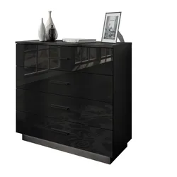 KOMMODE LINA 95 mit Griffen Schwarzer Glanz LED Griffe Schwarz