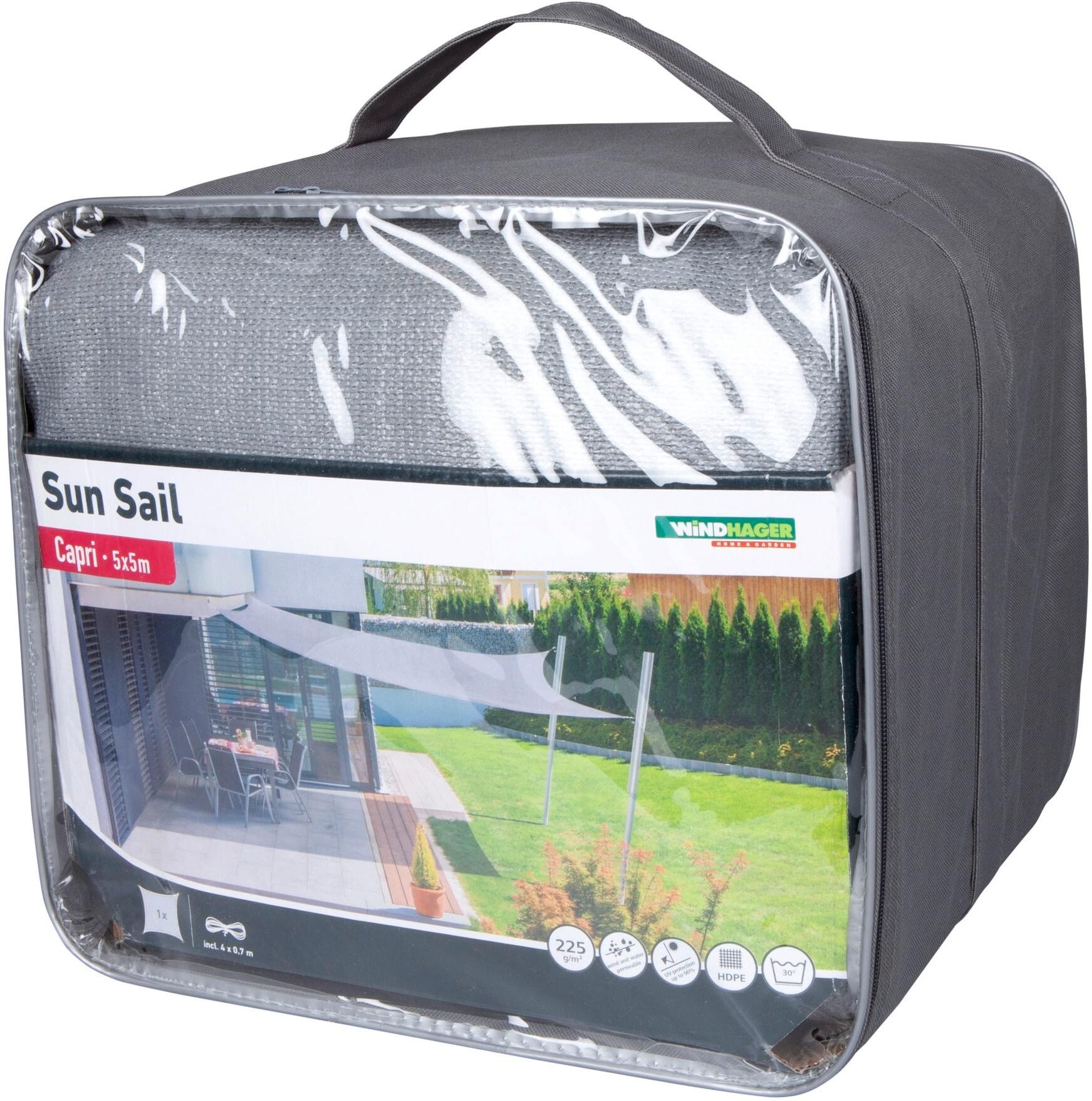 Sonnensegel WINDHAGER "500 cm, Quadratisch, Grau", grau, Sonnensegel, B/T: 500cm x 500cm, Polyester, Sonnensegel, B:500cm T:500cm grau B/T: 500cm x 500cm