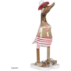 HTI-Living, Deko Figuren + Skulpturen, Dekoente Lotti Rotstreif-Schnabel aus Holz 25 cm Maritime Dekoration Rot Weiss