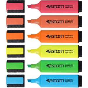 Westcott Textmarker E-744251 00, 6 Stück, Strichbreite 2 - 5mm, farbig sortiert