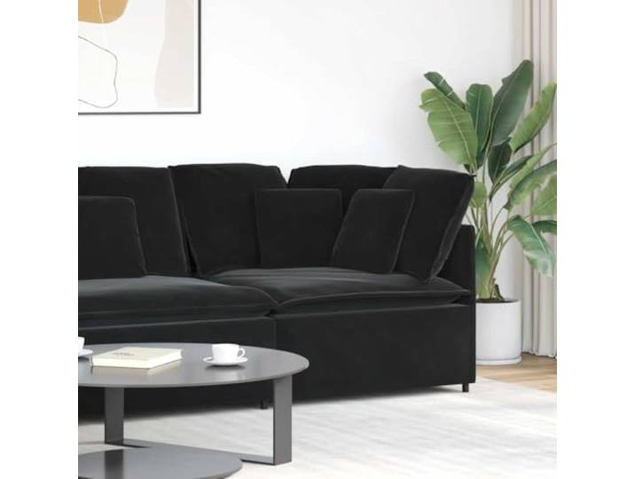 Modulares Ecksofa, 100 x 100 cm, Samt Polsterung mit Kissen, Metallrahmen, Schwarz