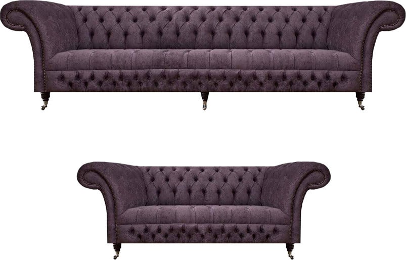 Luxueuze Chesterfield driezitsbank in lila voor de woonkamer
