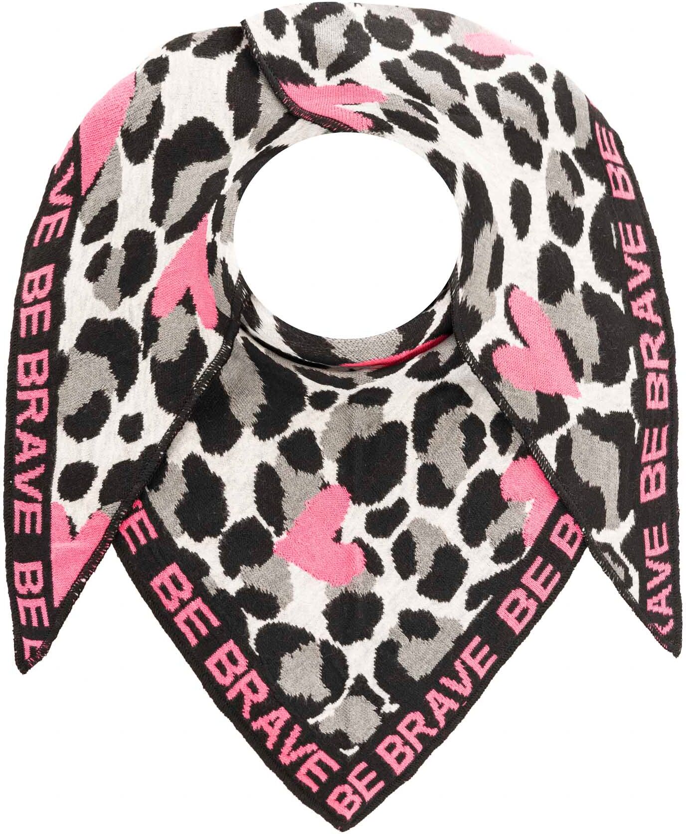 Dreieckstuch ZWILLINGSHERZ "Be Brave", Damen, grau, Baumwollmischung, Modetücher Dreieckstuch, Leomuster, mit pinken Herzen und Schriftzug, tolles Accessoire grau Einheitsgröße