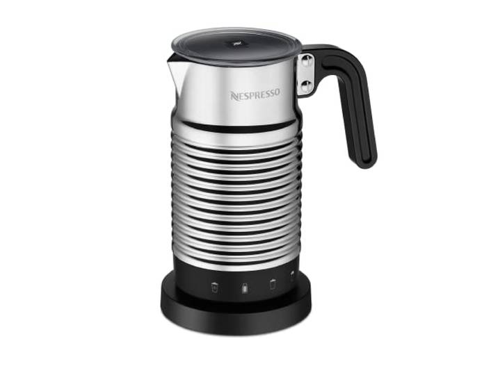 NESPRESSO Aeroccino 4 elektrischer Milchaufschäumer silber Aufschäumer aus Edelstahl für 120ml cremigen Milchschaum heiß oder kalt & 240ml heiße Milch, spülmaschinenfest