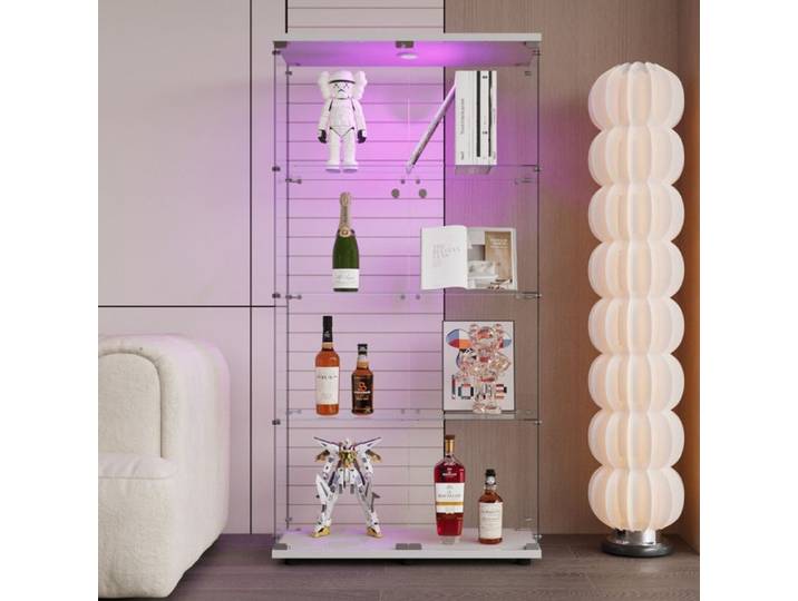 Vitrine - LUMINARIX - LED - 4 niveaux - 2 portes - Blanc - Serrure de sécurité